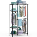 4 Tier Heavy Duty Garment Rack with Wheels Carbon Steel Clothing Rack Portable Wardrobe Clothes Rack with 3 Hanging Rods 6 Footrests 44.9x17.13x77.95i
